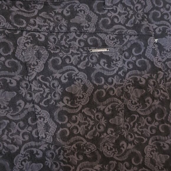 Simon Chang Denim Slim Straight Trouser Pants Stretch Black Jacquard Size 8 - Picture 9 of 13